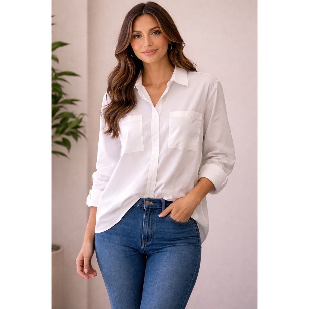 Japna- Classic White Woman's button-down Shirt Size L